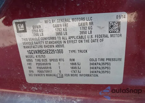 2014 Chevrolet Silverado 1500 2Lt z USA, uszkodzony, nr VIN 1GCVKREC8EZ251360